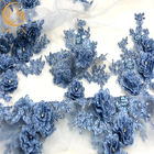 3D التطريز حجر الراين أقمشة الدانتيل اليدوية الأزرق الأفريقي أقمشة الدانتيل