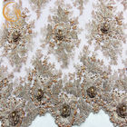 فستان زفاف مطرز قماش دانتيل عرض 135 سم تطريز يدوي 1 ياردة