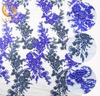 قماش دانتيل مطرز باللون الأزرق الملكي 80٪ نايلون قابل للذوبان في الماء بعرض 140 سم لفستان الأطفال