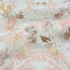 الوردي التطريز 3D مطرز أقمشة الدانتيل اليدوية للذوبان في الماء لفساتين الزفاف