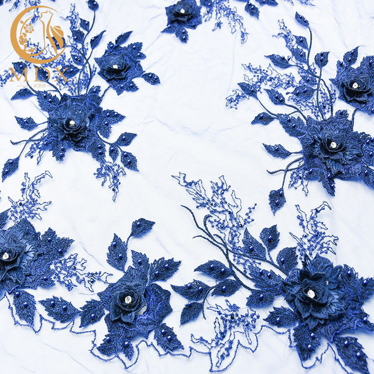 فستان زفاف أزرق داكن قماش دانتيل 55 بوصة عرض زينة أحجار الراين